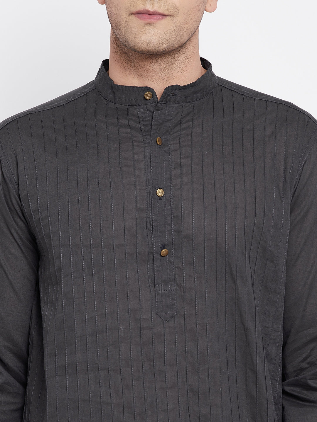Even Apparels Grey Pure Cotton Kurta With Band Collar | Swadesiicart