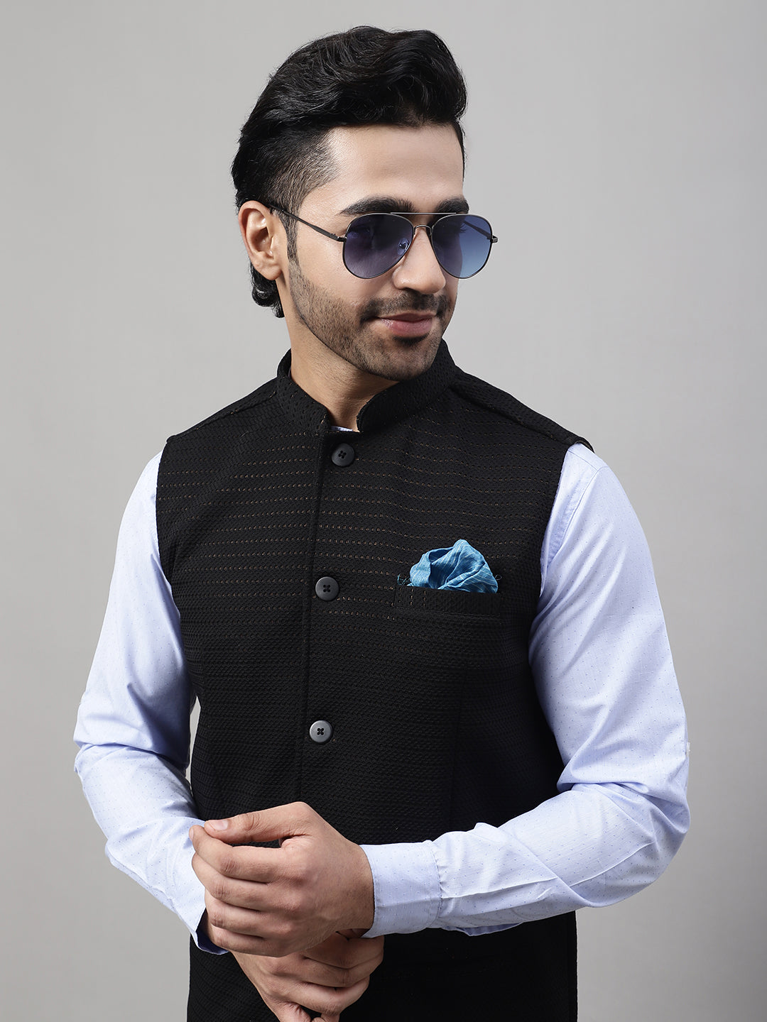 Even Apparels Men's Black Nehru Jacket With Welt Pockets | Swadesiicart