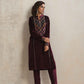 trueBrowns Purple Velvet Geometric Embroidered Kurta Pant Dupatta Set | Swadesiicart