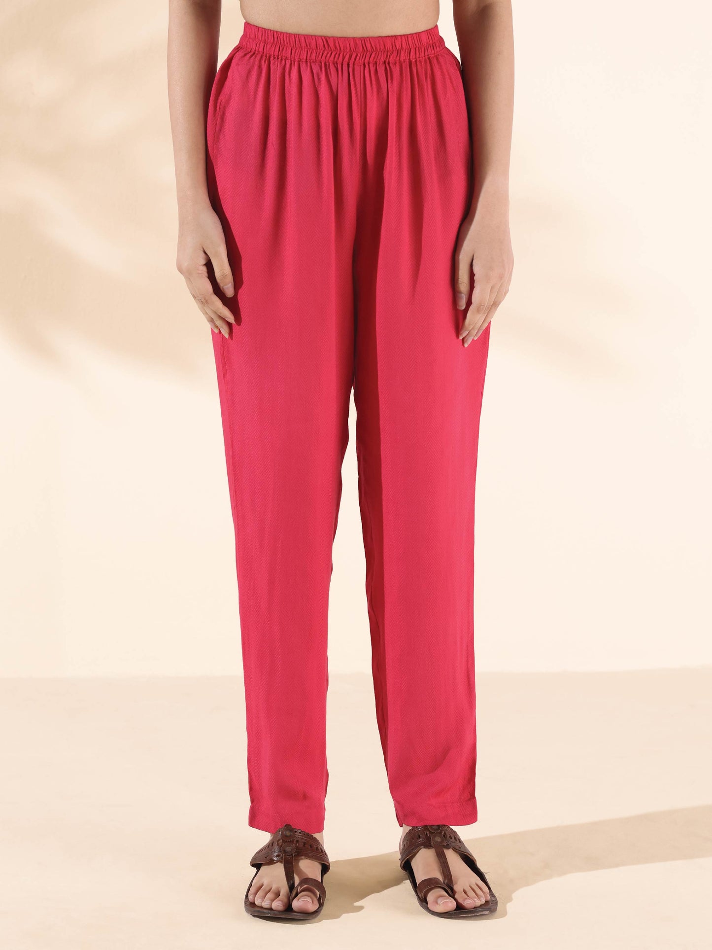 trueBrowns Carrot Viscose Dobby Flared Co-ord Set - Swadesiicart