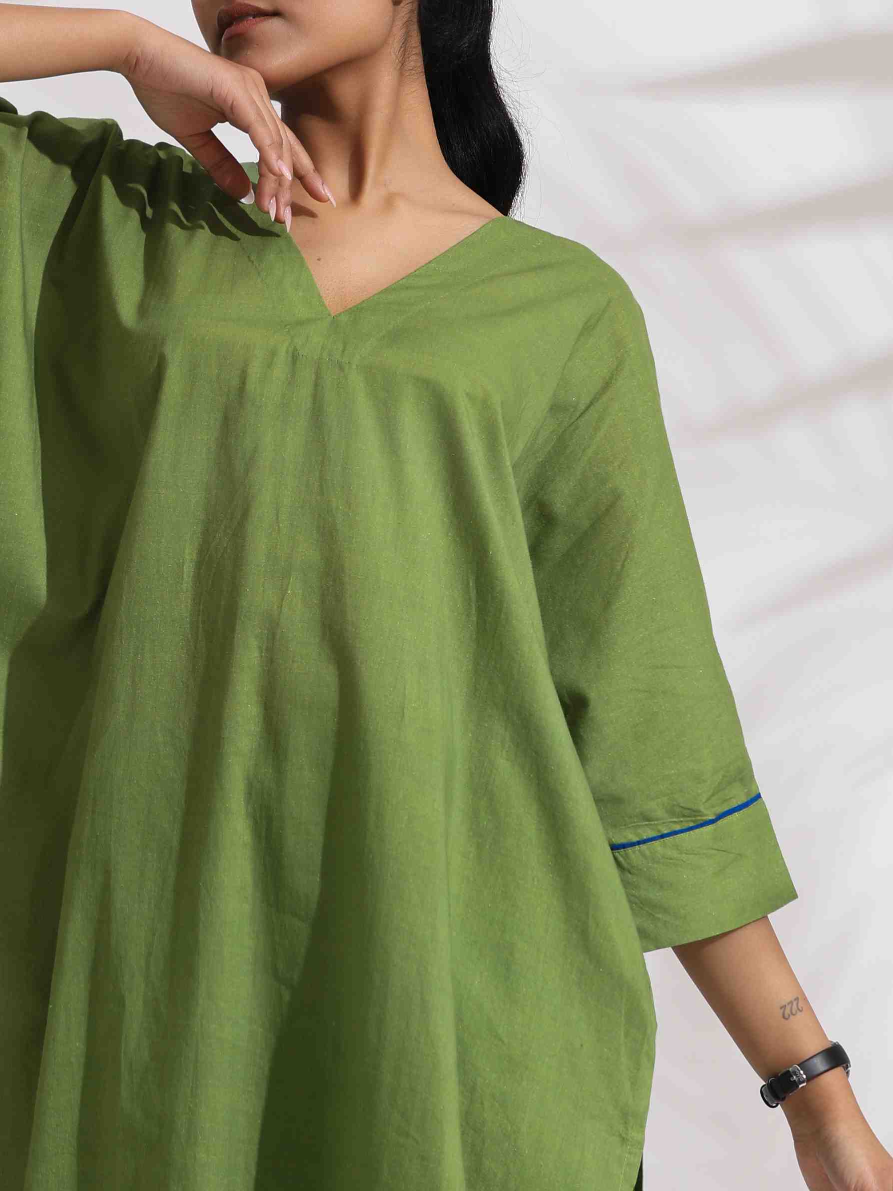 trueBrowns Green Cotton Placement Print Kurta Co-ord Set - Swadesiicart