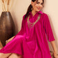 InWeave Women's Fuchsia Velvet Collared Neck Flared Midi Dress - Swadesiicart
