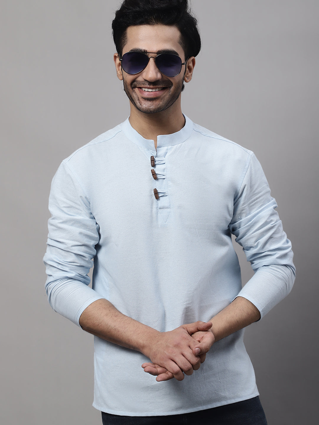 Even Apparels Blue Pure Cotton Kurta With Band Collar | Swadesiicart