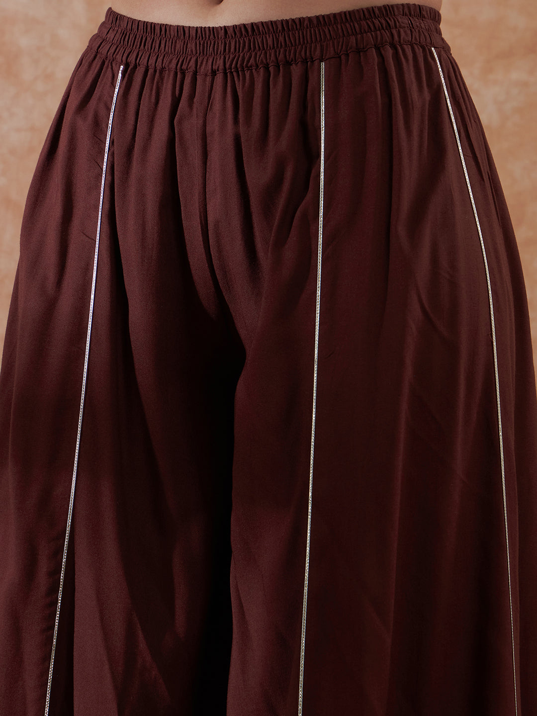 InWeave Women's Brown Gota Work Anarkali Kurta Set W Dupatta - Swadesiicart