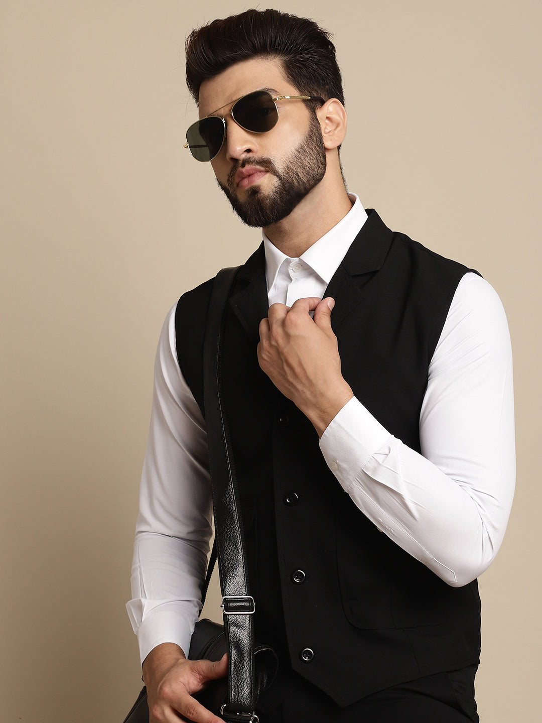 Even Apparels Men's Black Waistcoat with Notched Lapel | Swadesiicart