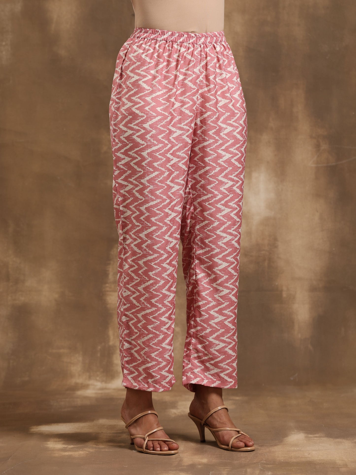 trueBrowns Light Mauve Zig-Zag Printed Silk Co-Ord Set - Swadesiicart