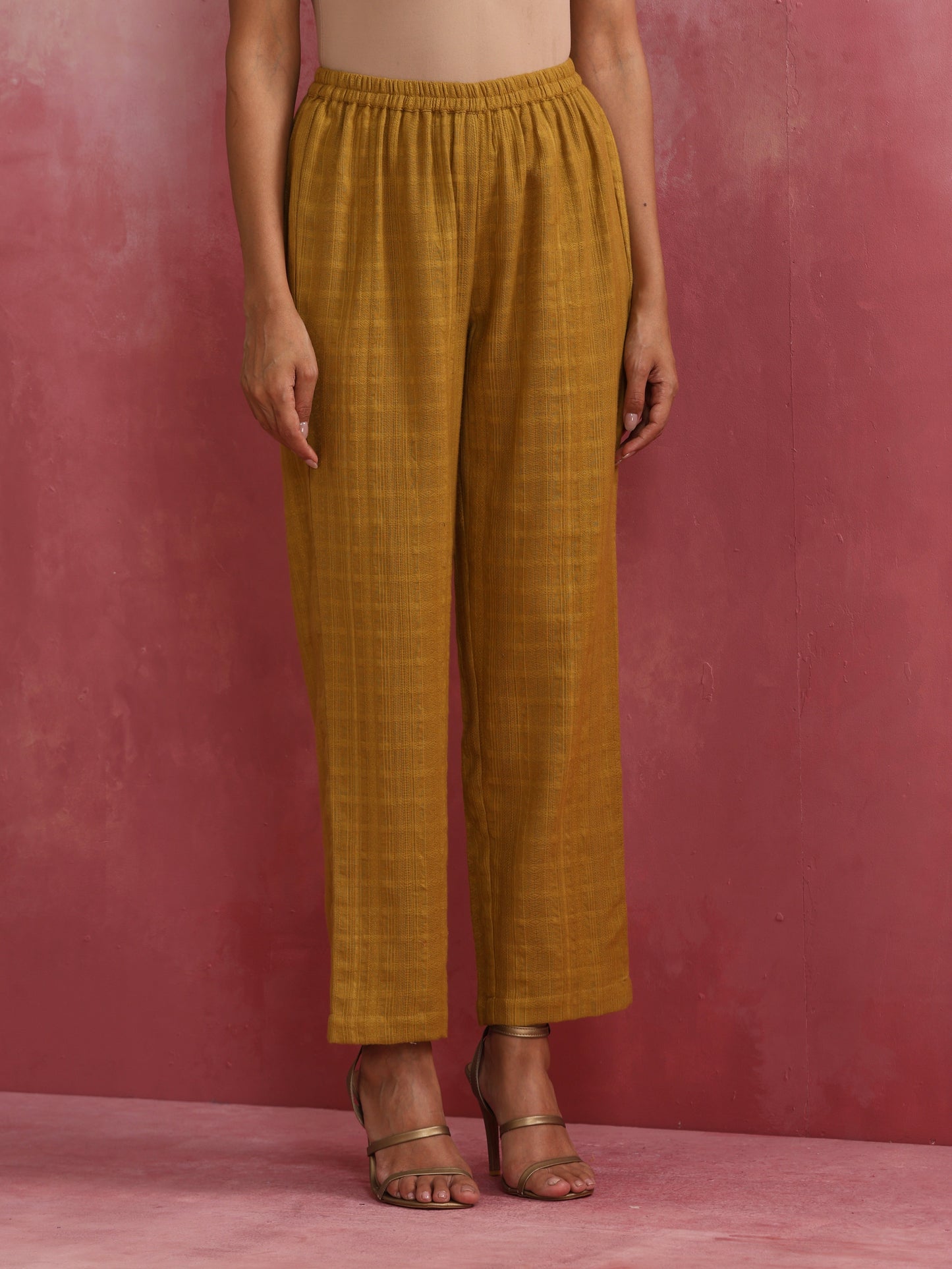 trueBrowns Mustard Cotton Dobby Co-ord set - Swadesiicart