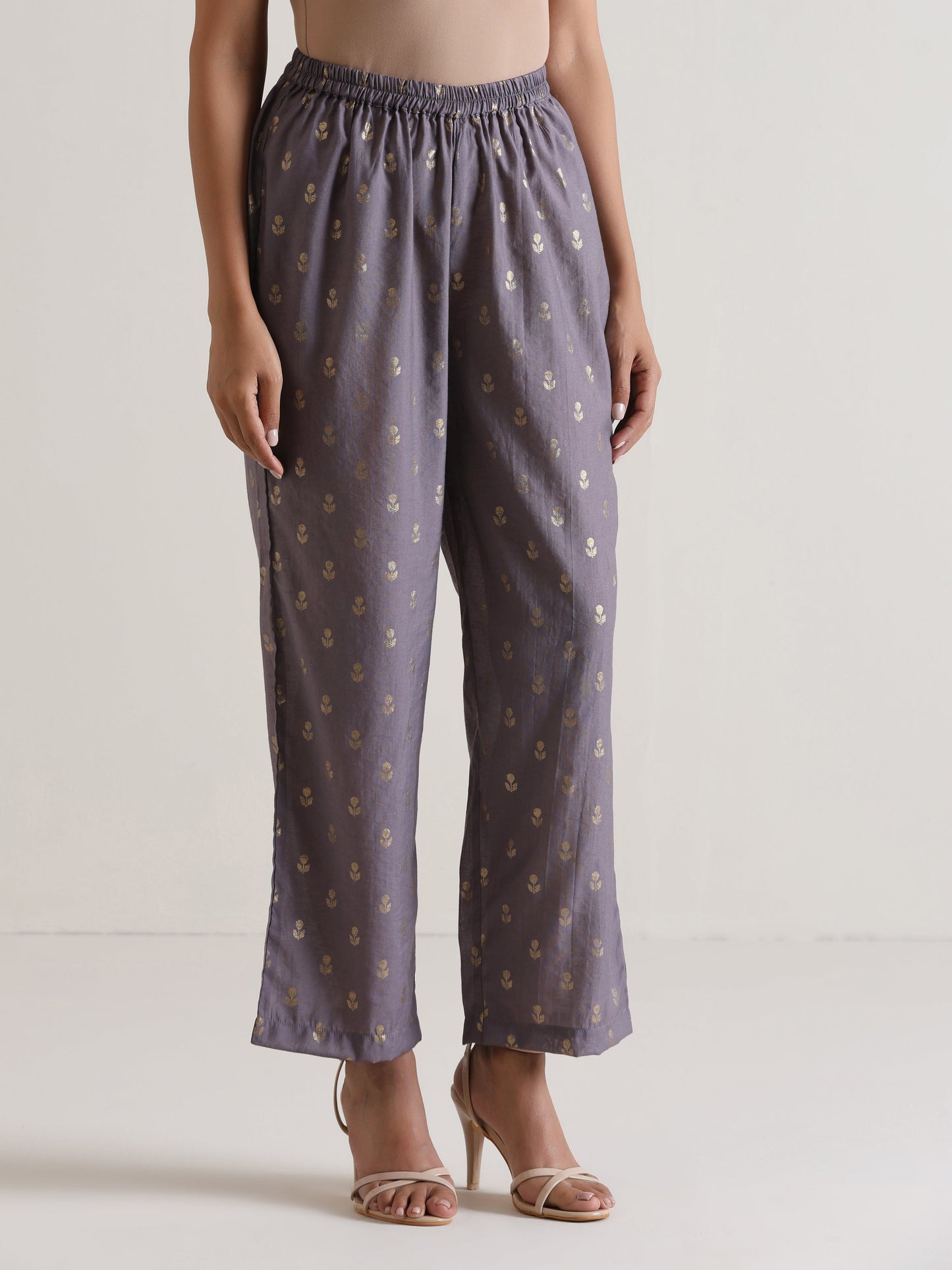 trueBrowns Plum Grey Foil Short Co-Ord Set - Swadesiicart