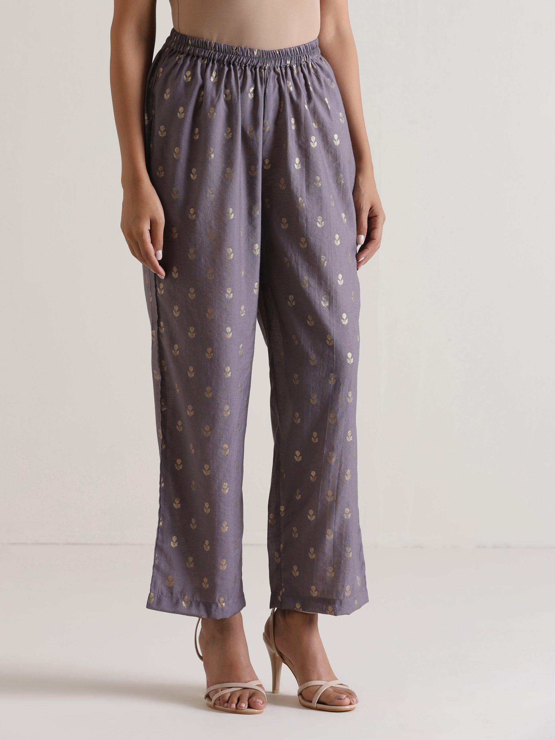 trueBrowns Plum Grey Foil Short Co-Ord Set - Swadesiicart