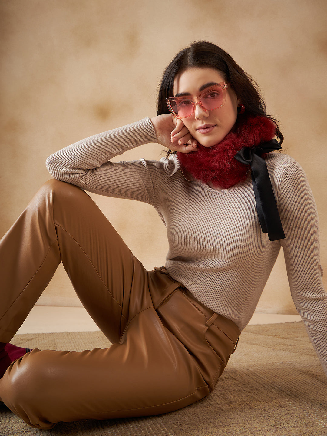 InWeave Women's Bright Rust Fur Neckpiece - Swadesiicart