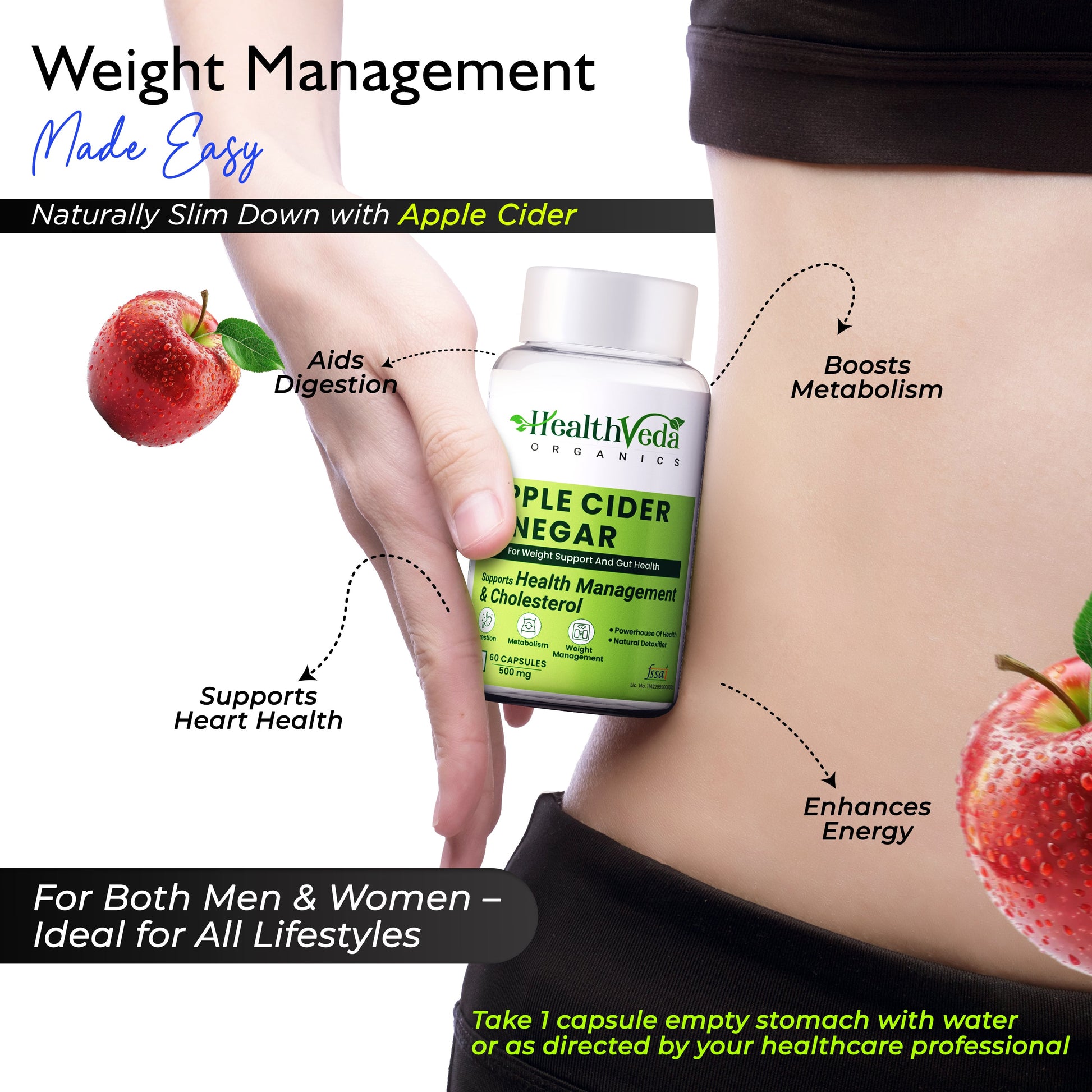 Health Veda Organics Apple Cider Vinegar Supplements Capsules - Swadesiicart