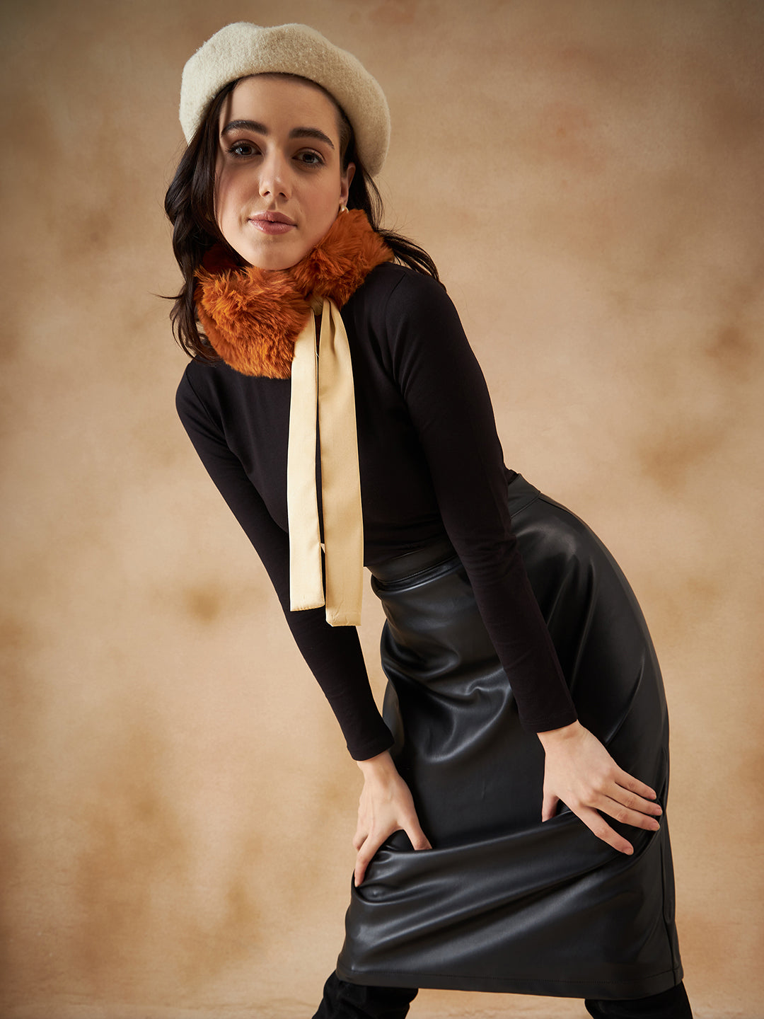 InWeave Women's Carrot Orange Fur Neckpiece - Swadesiicart