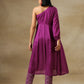 trueBrowns Purple Bandhani Printed Silk One Shoulder Kurta Pant Set | Swadesiicart
