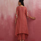 trueBrowns Peach Cotton Dobby Kurta Set | Swadesiicart