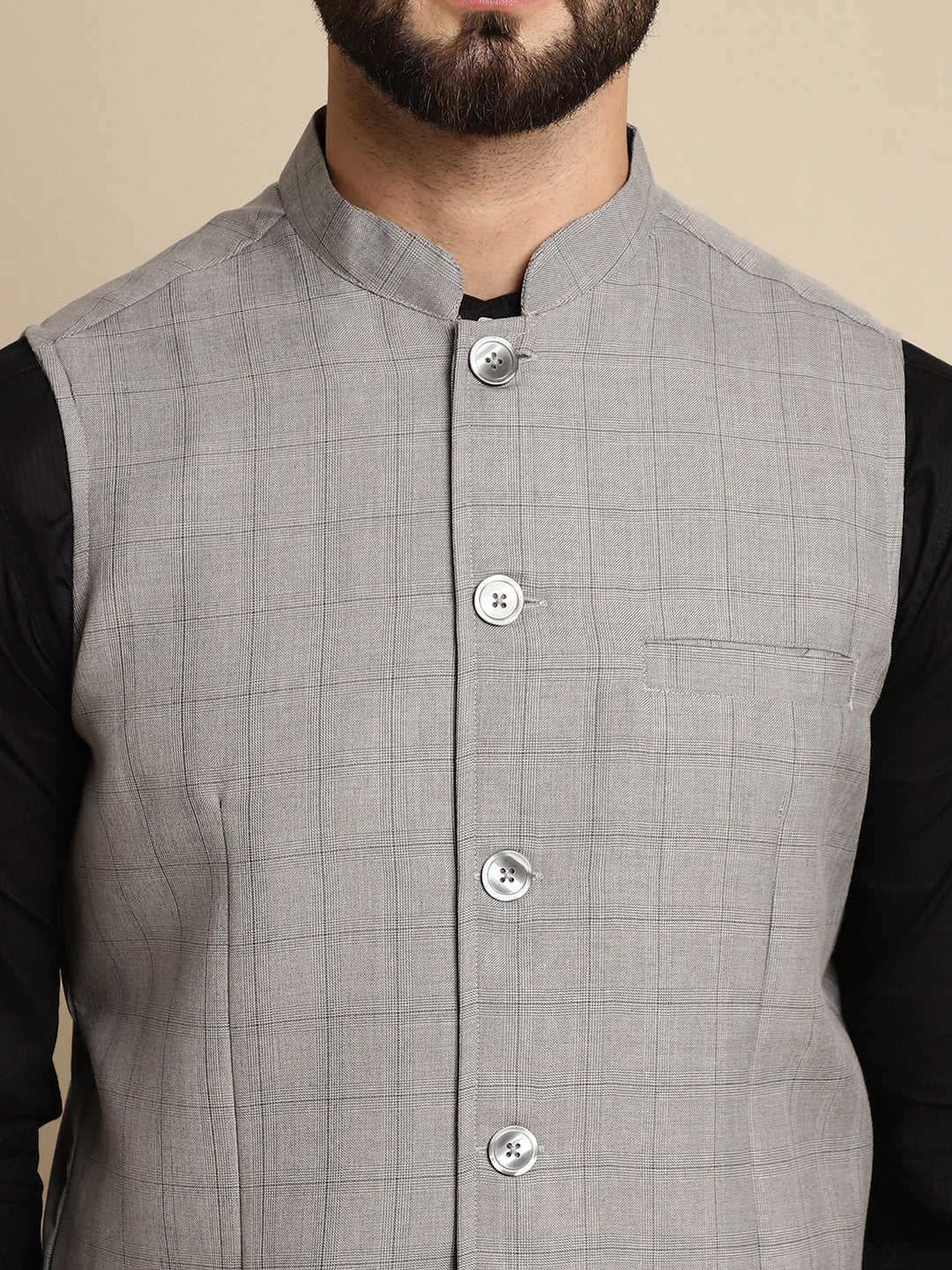 Even Apparels Men's Grey Mandarin Collar Waistcoat | Swadesiicart