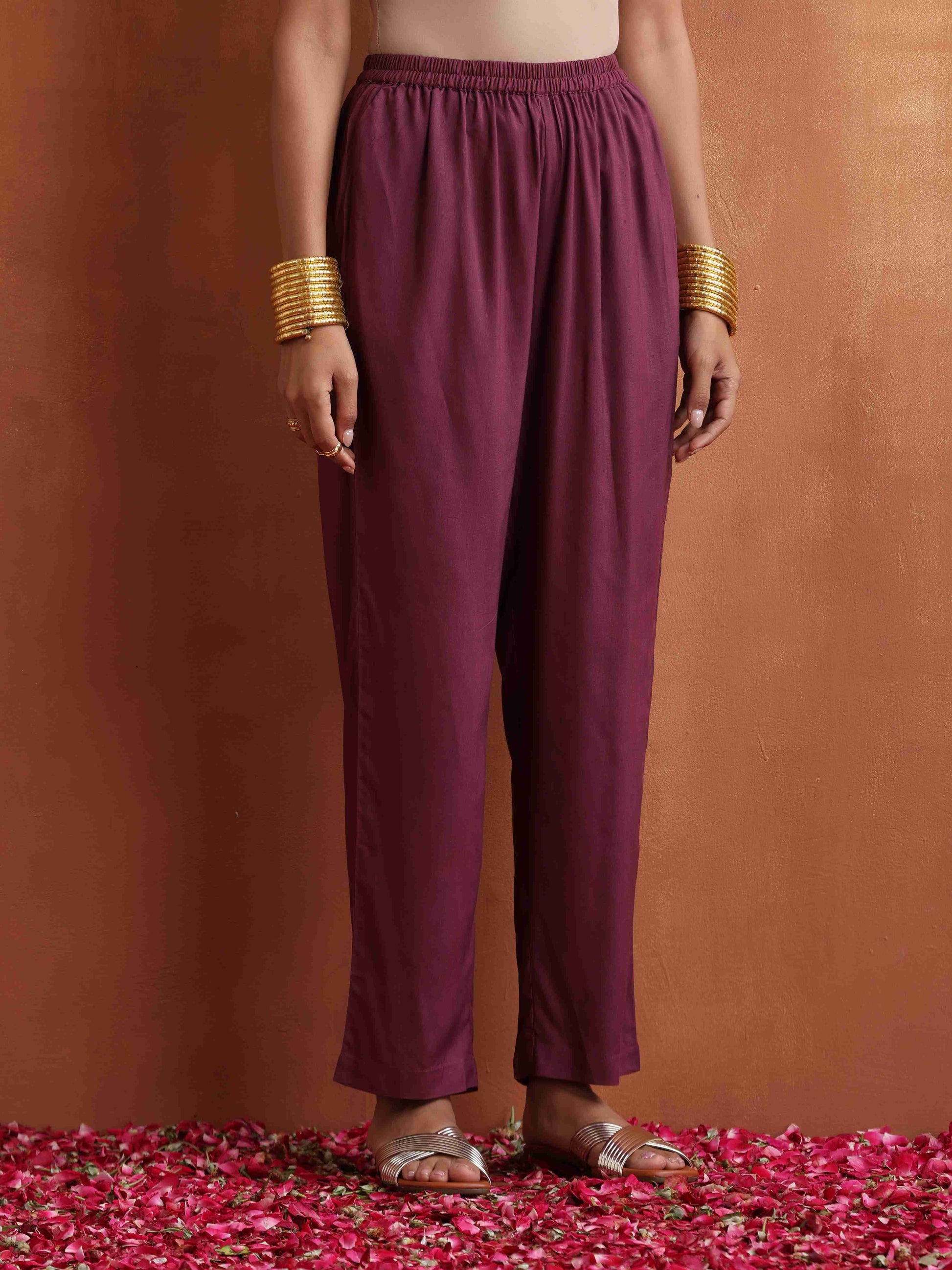 trueBrowns Purple Print Kurta Co-ord Set - Swadesiicart