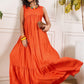 InWeave Orange V Neck Sleeveless Long Tiered Dress - Swadesiicart