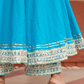 Pomcha Jaipur Kalamkari Blue Pure Cotton Anarkali Set | Swadesiicart