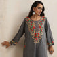 trueBrowns Grey Kashmiri Embroidered Woollen Phiran Kurta | Swadesiicart