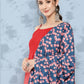 InWeave Women's Red Strappy Set W Navy Pink Lotus Cr Duptta - Swadesiicart