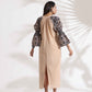 trueBrowns Beige Cotton Print Long Dress | Swadesiicart