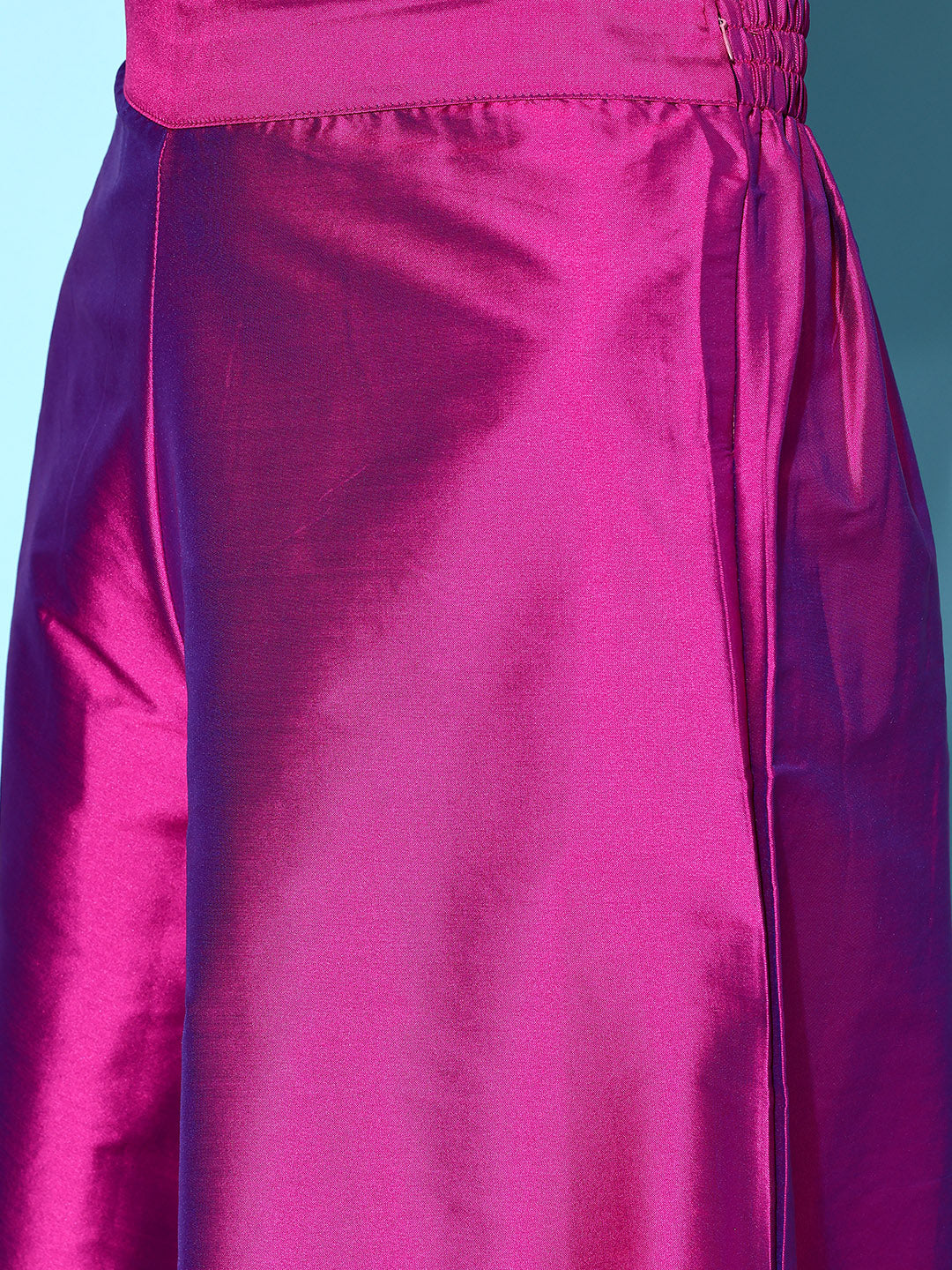 InWeave Purple Off Shoulder Silk Kurta Set -Pink Kota Bandhej Dupatta - Swadesiicart