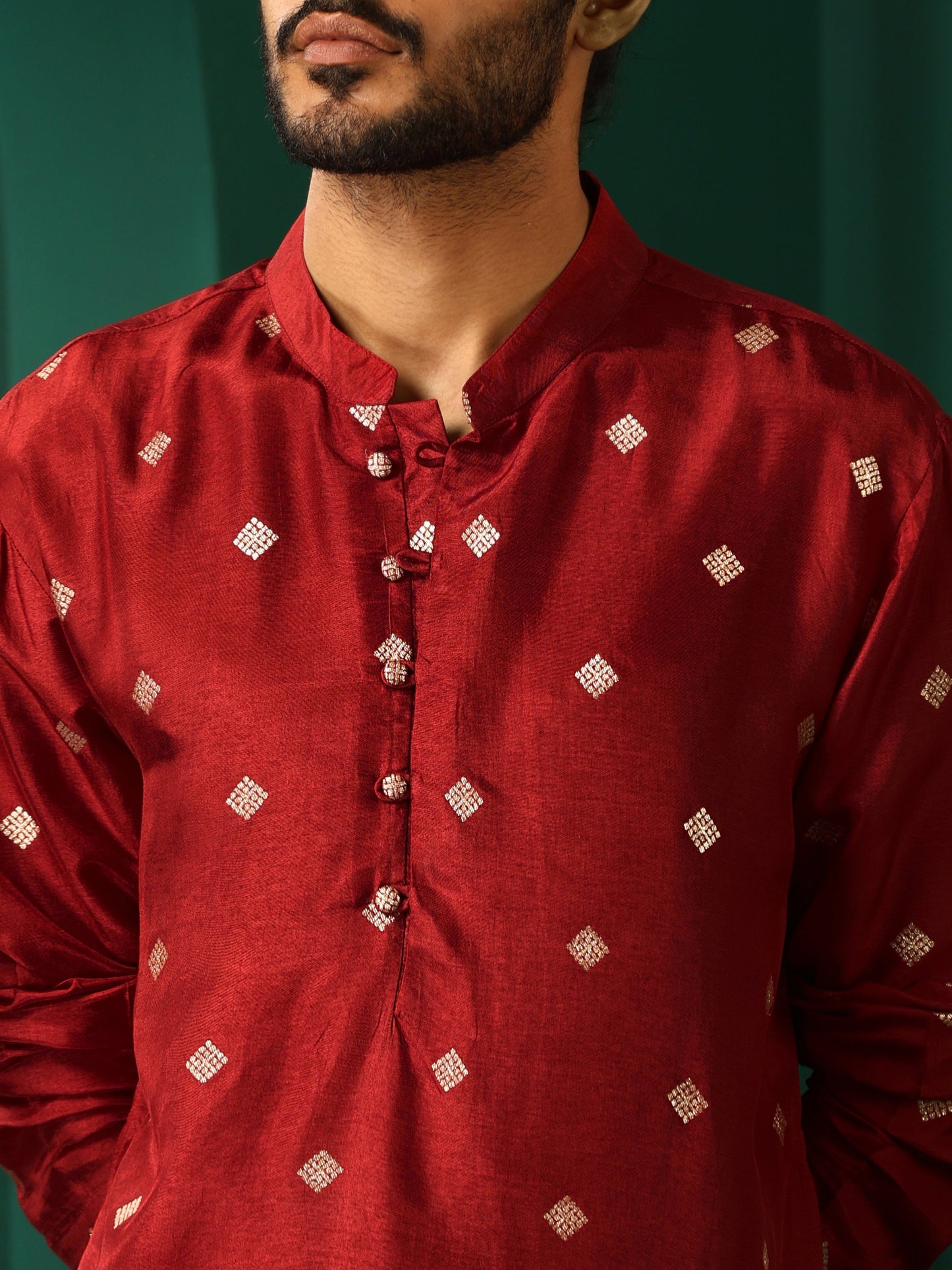 trueBrowns Men's Maroon Diamond Viscose Silk Long Kurta | Swadesiicart