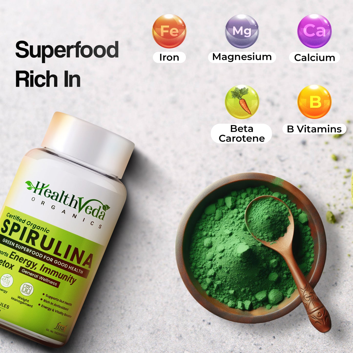 Health Veda Organics Spirulina Capsules - Swadesiicart