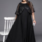 Ahalyaa Plus Size Geometric Print Crepe Layered A-line Maxi Ethnic Dress | Swadesiicart