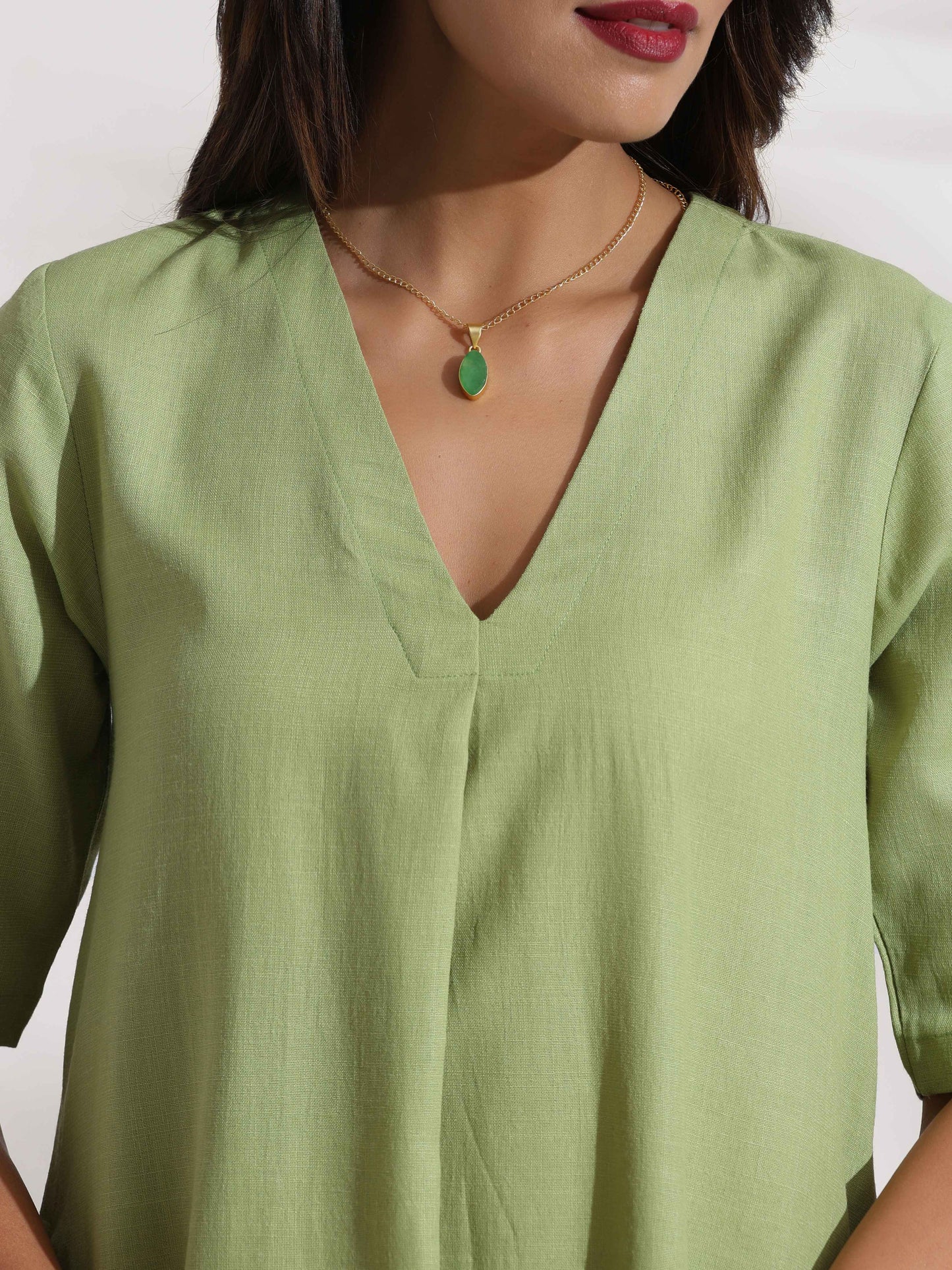 trueBrowns Green Slub Kurta Set | Swadesiicart