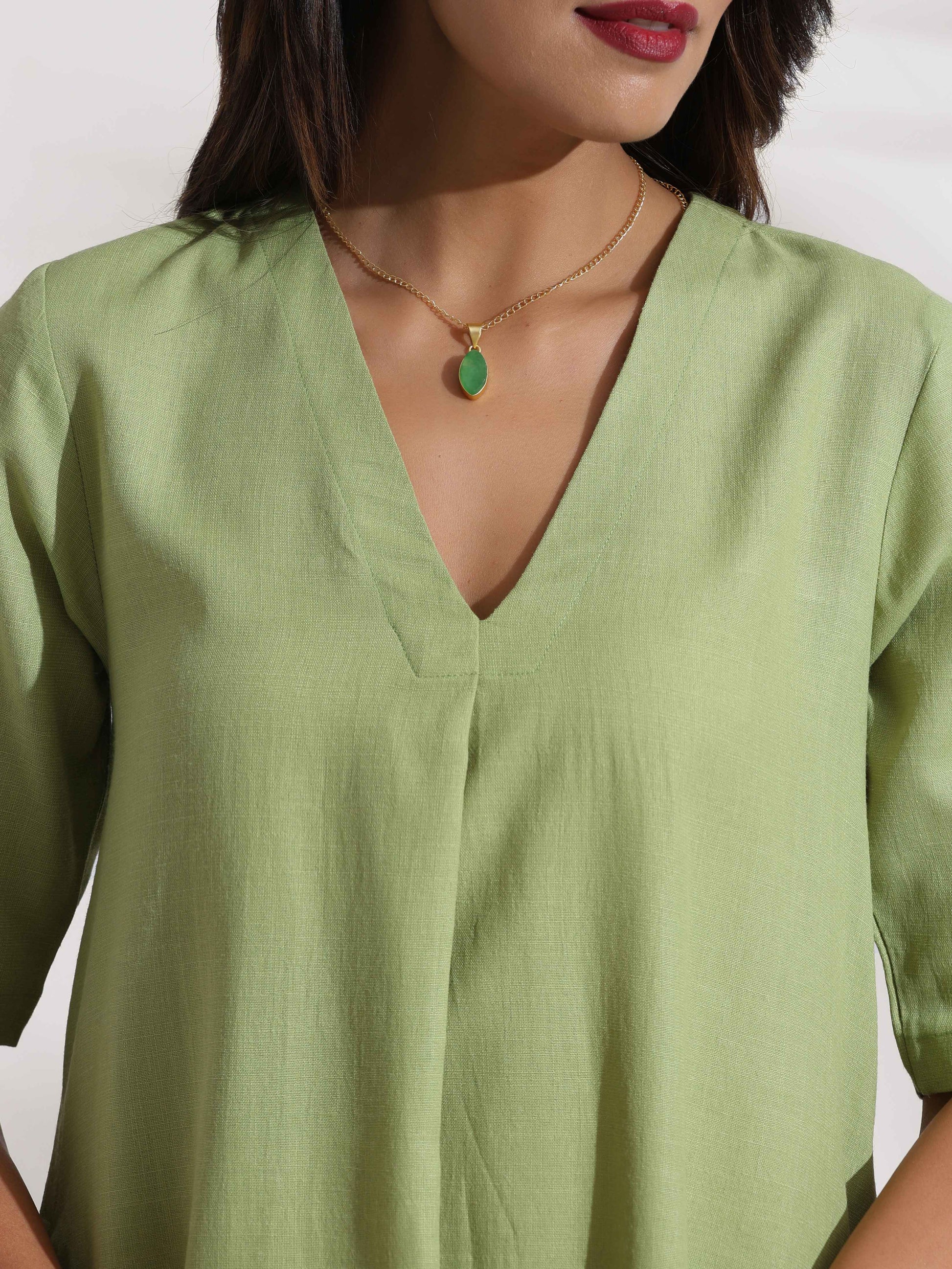 trueBrowns Green Slub Kurta Set | Swadesiicart