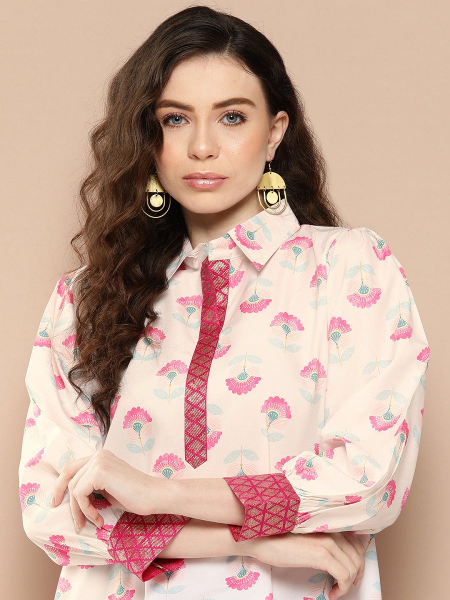 Ahalyaa Shirt Collar Printed Tunic | Swadesiicart