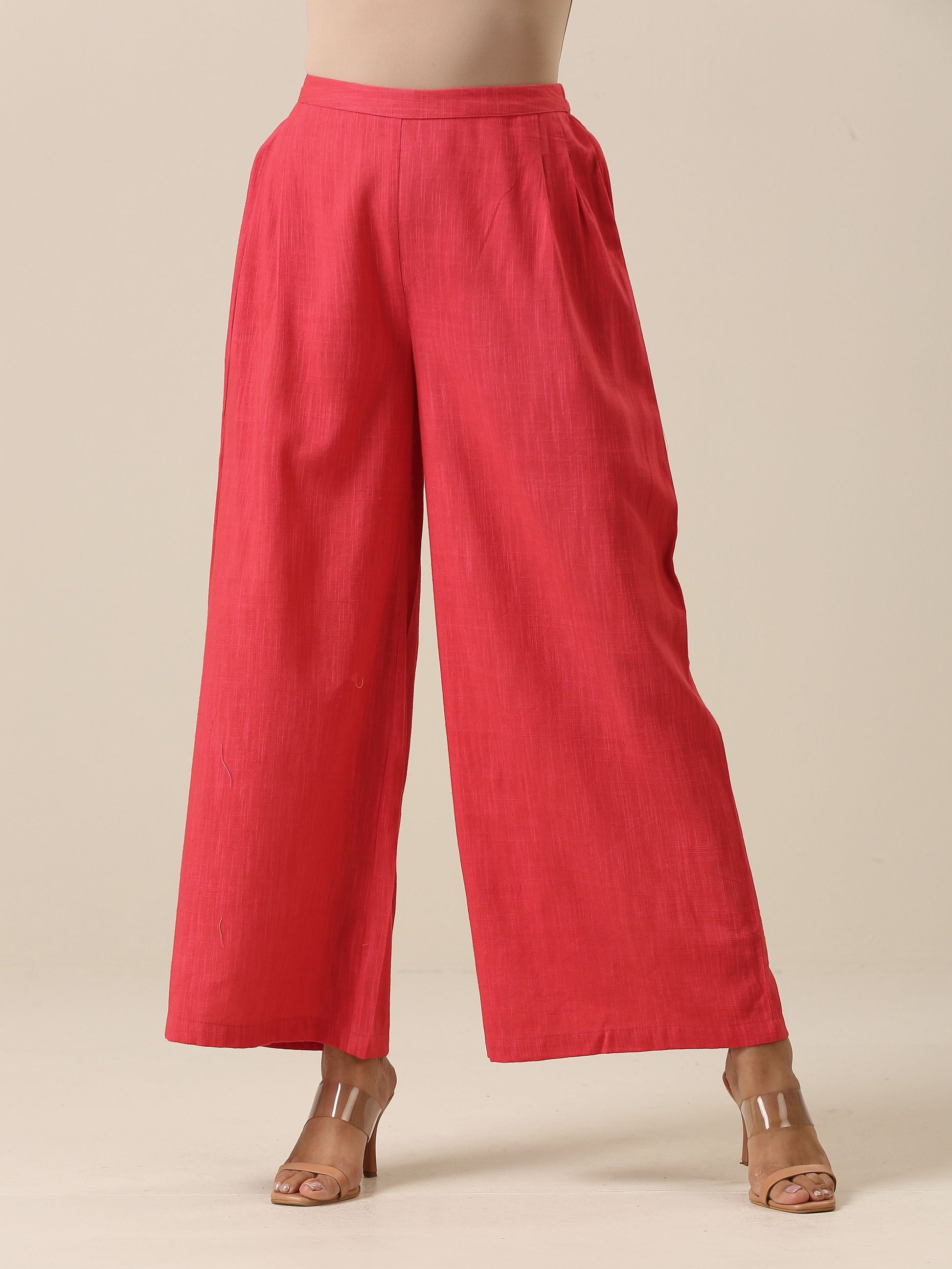 trueBrowns Bright Pink Slub Texture Sleevesless Jacket Pant Set | Swadesiicart