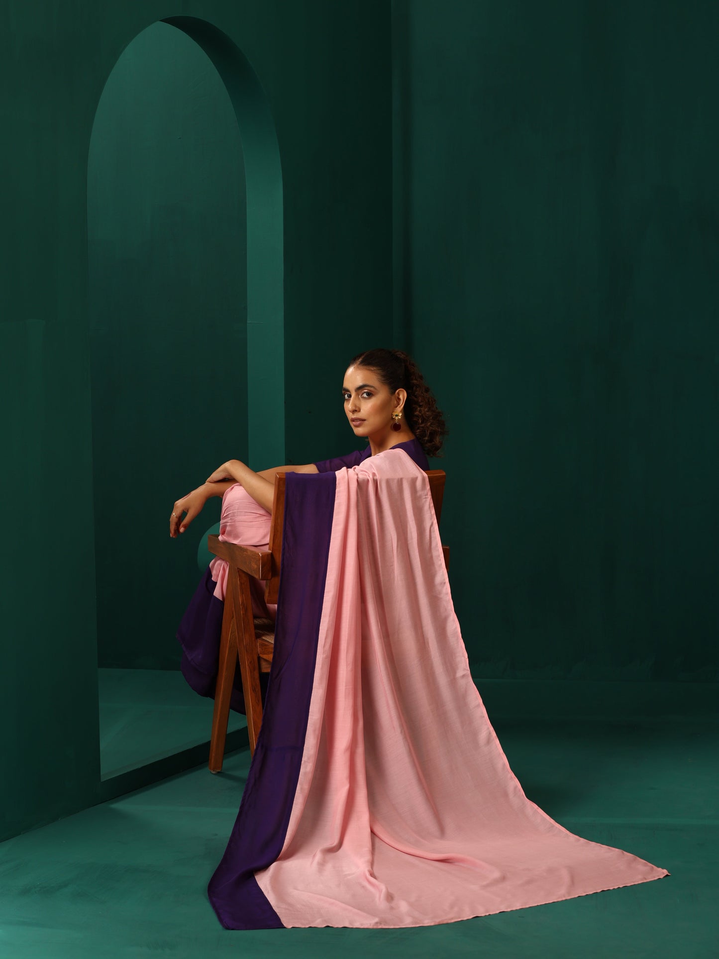 trueBrowns Pink Purple Muslin Silk Ready to Wear Saree | Swadesiicart