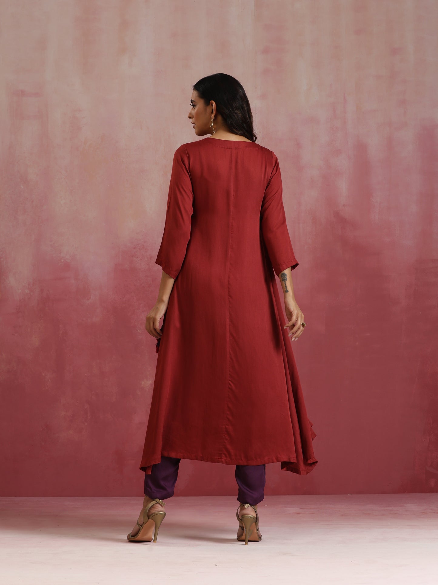 trueBrowns Maroon Modal Angrakha Kurta Set | Swadesiicart