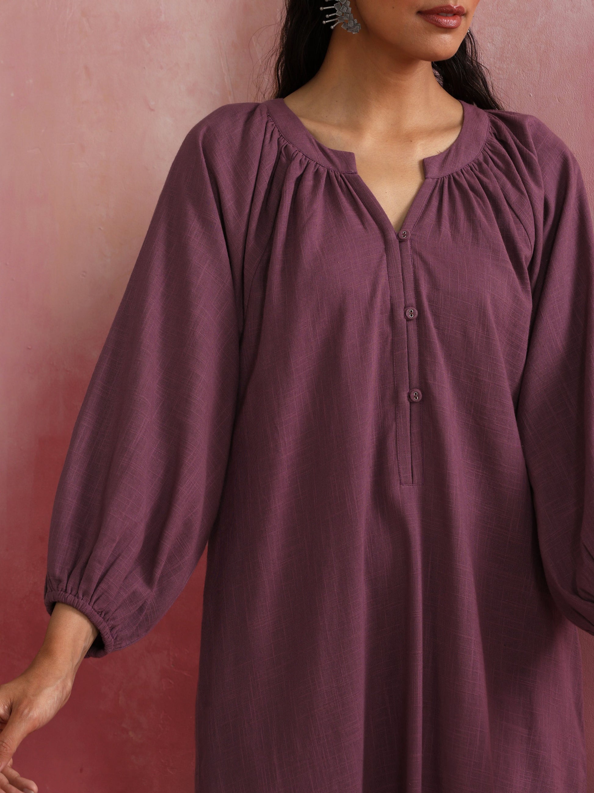 trueBrowns Light Purple Cotton Dobby Dress | Swadesiicart