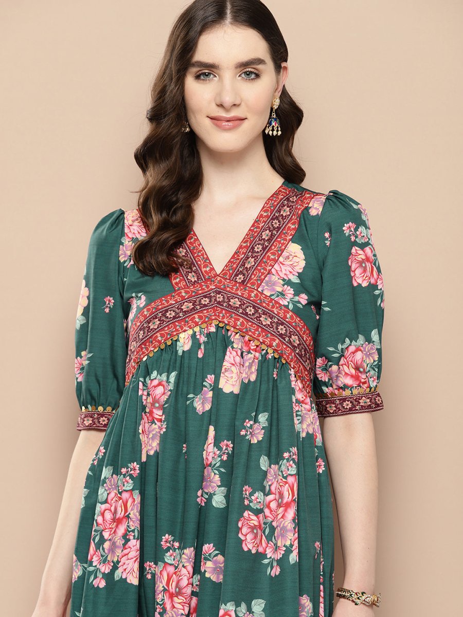 Ahalyaa Women Floral Printed Empire Ethnic Dress | Swadesiicart