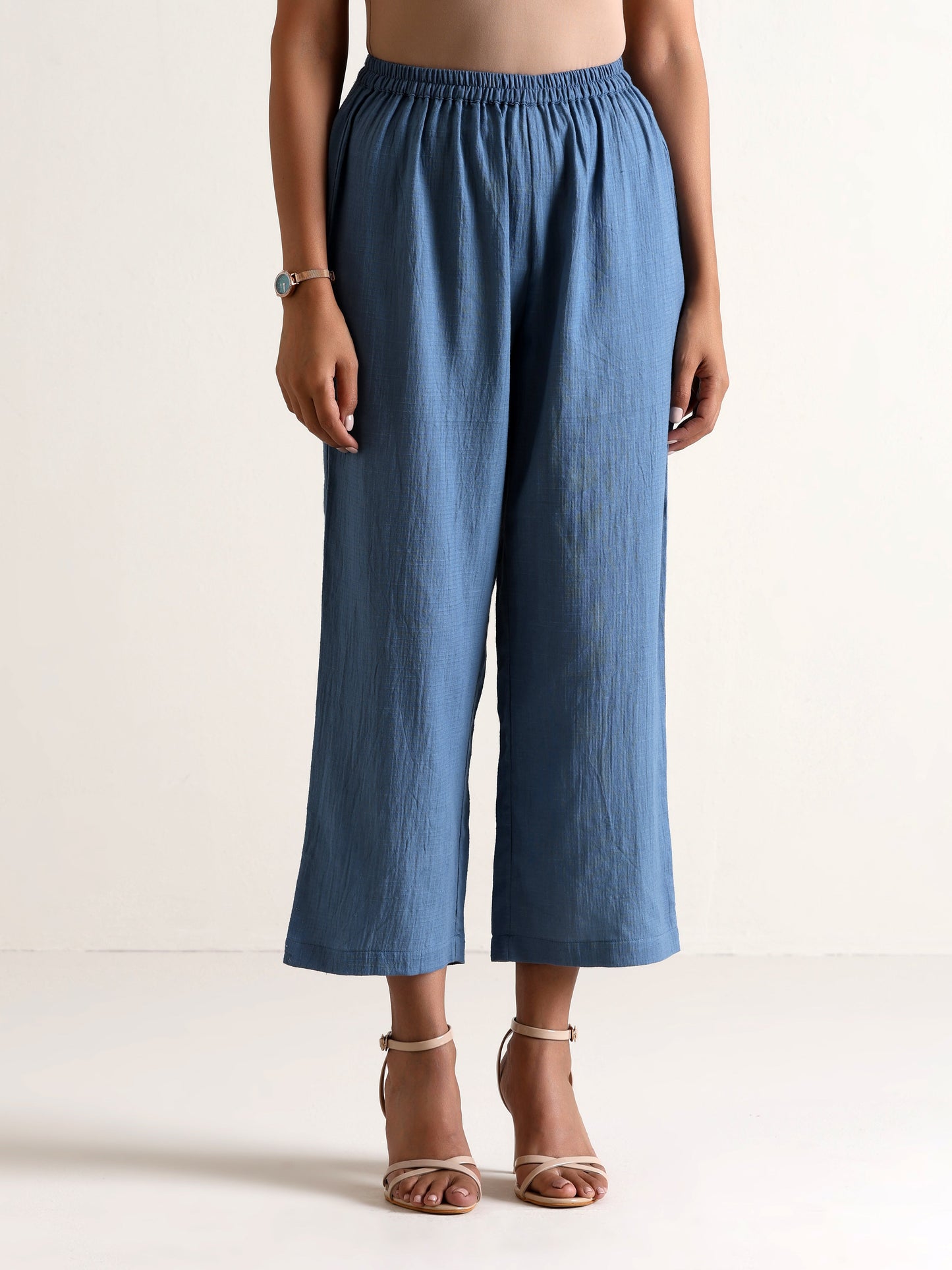 trueBrowns Light Blue Sleeveless Flared Kurta Pant Set | Swadesiicart