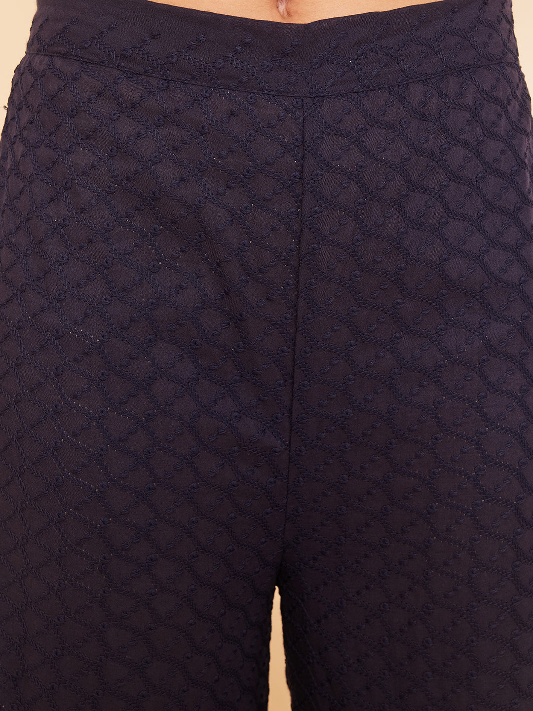 InWeave Women's Navy Blue Lace Work Double Layer Sharara Set - Swadesiicart
