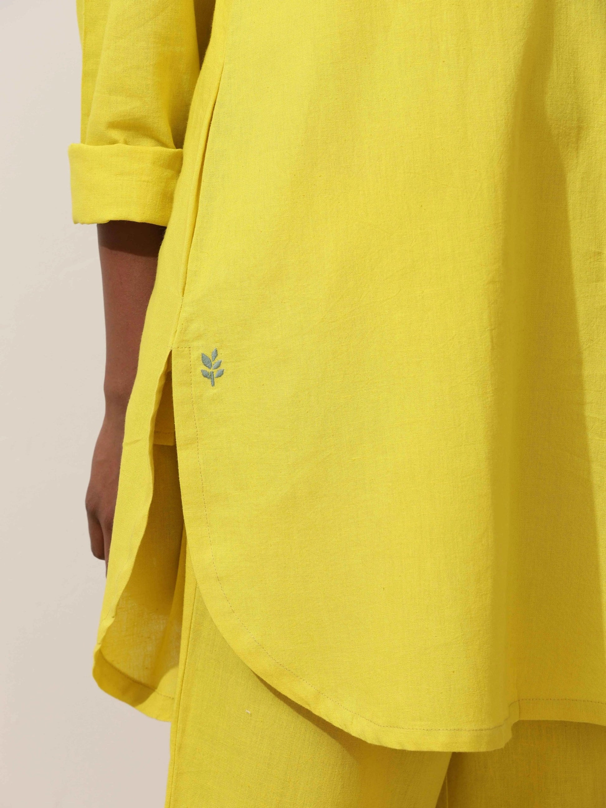 trueBrowns Lime Cotton Linen Kurta Co-Ord Set - Swadesiicart