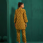 trueBrowns Mustard Flower Stem Muslin Silk Printed Relaxed Co-ord Set - Swadesiicart