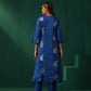 trueBrowns Royal Blue Floral Viscose Silk Angrakha Kurta Pant Set | Swadesiicart