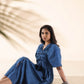 trueBrowns Blue Cotton Dobby Dress | Swadesiicart