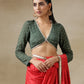 trueBrowns Red Bandhani Printed Silk Skirt Stitched Saree with Belt | Swadesiicart
