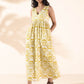 trueBrowns Lime Cotton Ikat Sleeveless Flared Dress | Swadesiicart