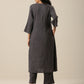 trueBrowns Slate Grey Slub Texture Overlap Pleat Kurta Pant Set | Swadesiicart