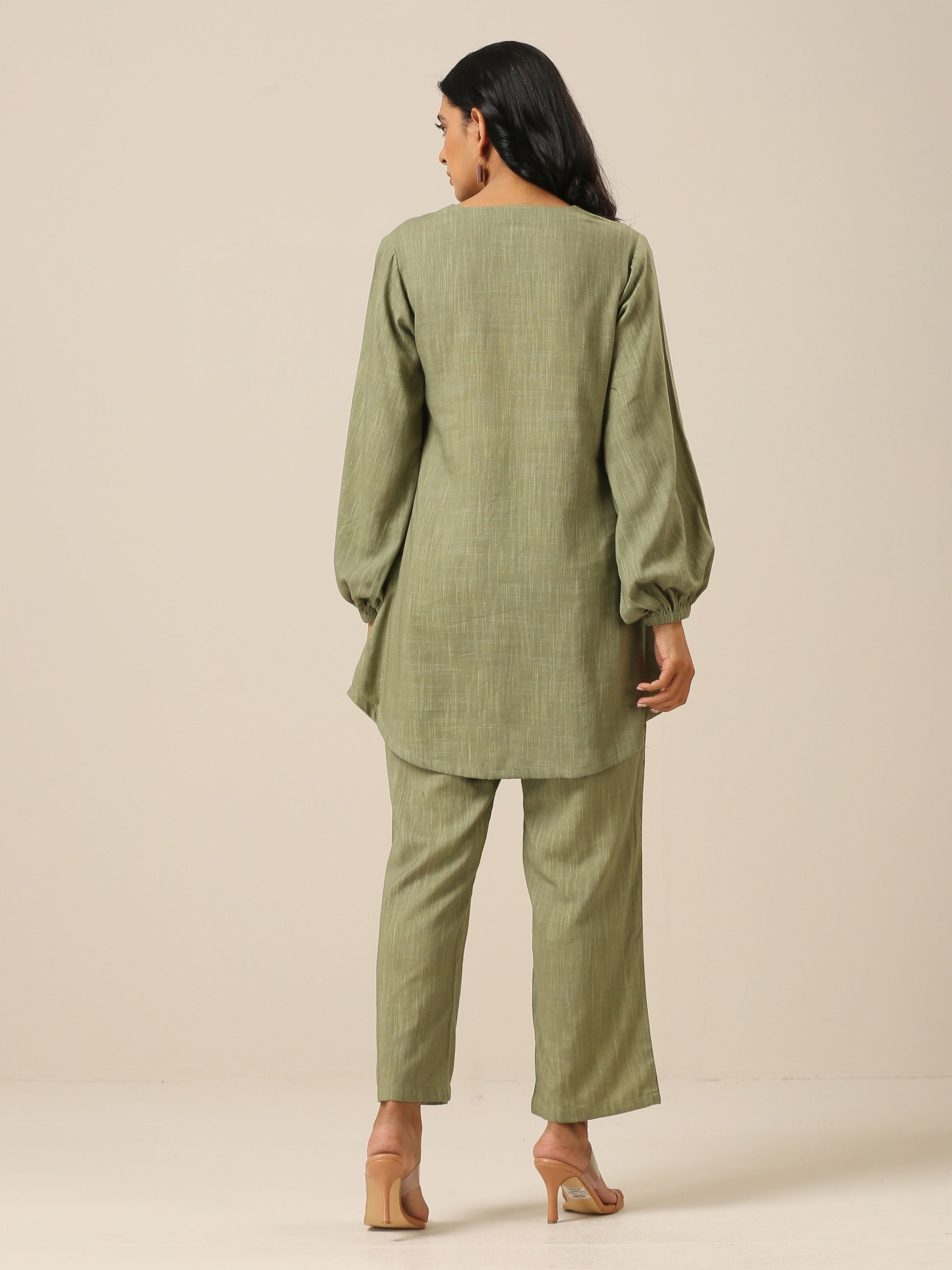 trueBrowns Sage Slub Textured Short Co-Ord Set - Swadesiicart