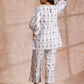 trueBrowns Grey On White Ikat Print Cotton Baggy Sleeve Co-Ord Set - Swadesiicart