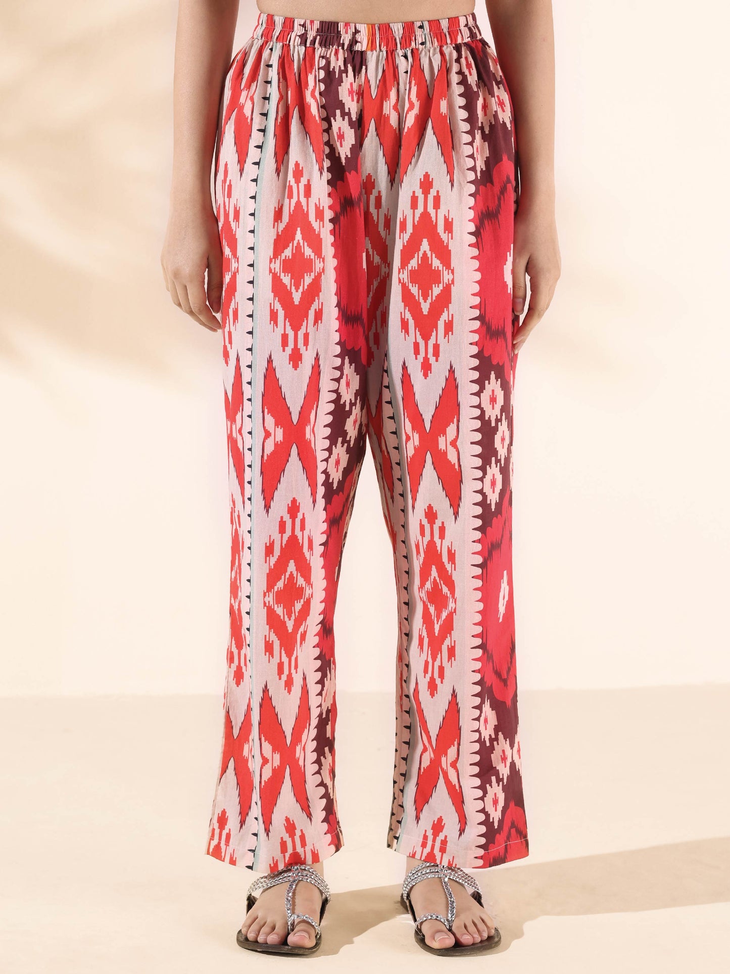 trueBrowns Maroon Cotton Ikat Flared Co-ord Set - Swadesiicart