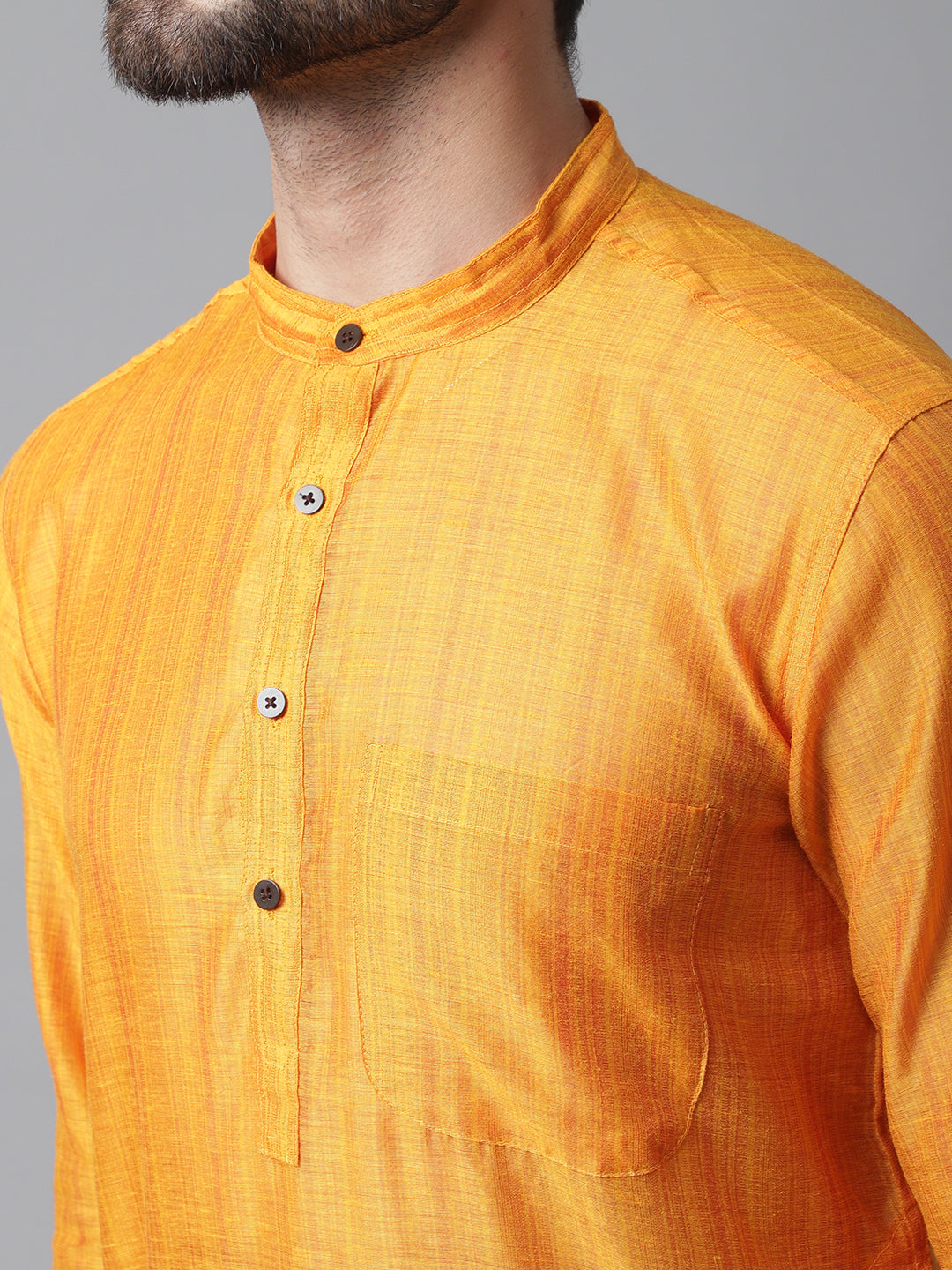 Even Apparels Yellow Check Kurta With Band Collar | Swadesiicart